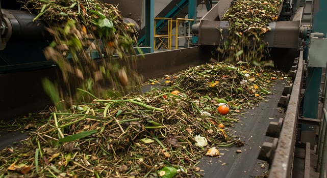 A conveyor belt is filled with food scraps photo