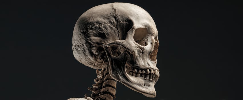 The detailed anatomical representation of a human skull in profile view. photo