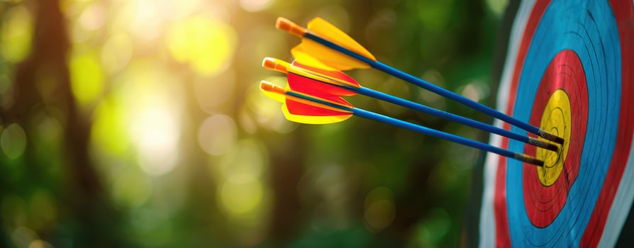 The vibrant target with arrows perfectly hitting the bullseye in nature. photo