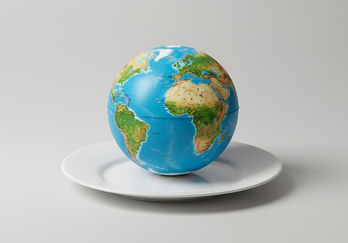 A globe on a plate on a white background photo