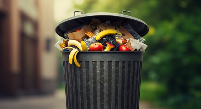 Garbage can full of fruit and vegetables photo