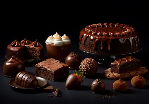 A variety of chocolate desserts on a black table photo