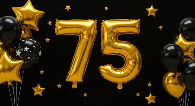 Golden balloons and stars for the 75th birthday photo