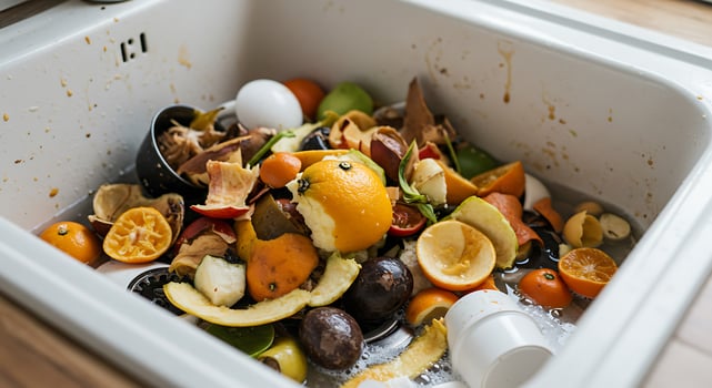 A sink full of food that is being washed photo