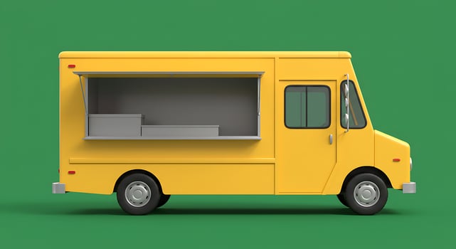A yellow food truck on a green background photo