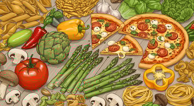 A variety of different types of food are arranged on a table photo