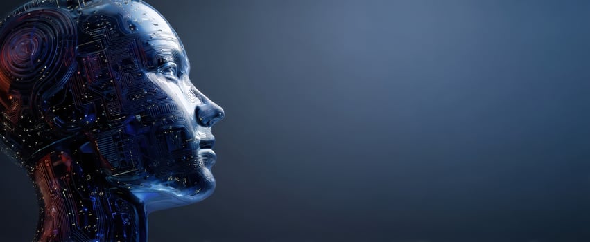 The futuristic profile of a robotic head showcasing advanced circuitry and design. photo