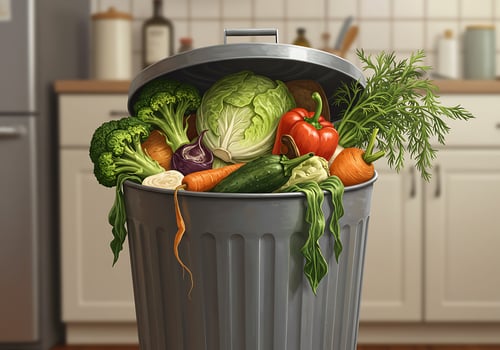 A trash can full of vegetables photo