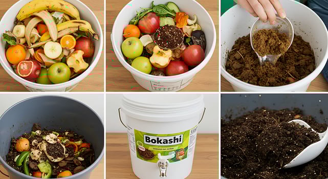 A series of photos showing how to compost