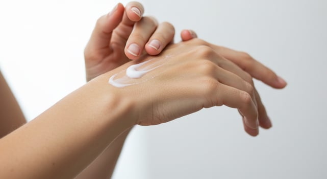 A woman is applying cream to her hands photo