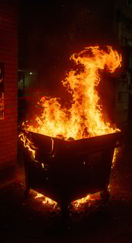A fire burning in a trash can photo