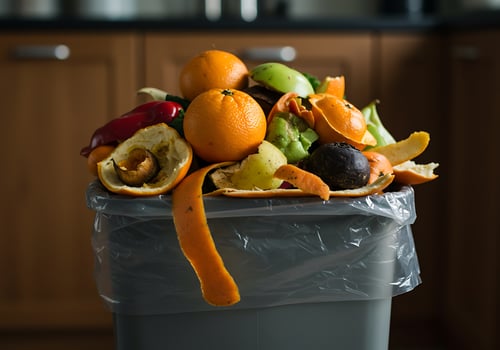 A garbage can full of fruit photo