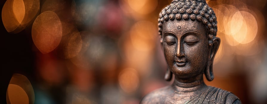 The Elegant Buddha Statue Surrounded by Warm Ambient Light photo