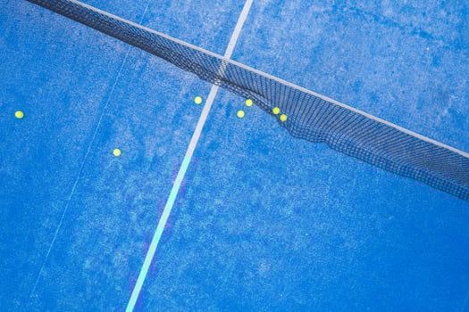 A Top Down Drone Shot of a Padel Tennis Court. Concept A clean and modern sports aesthetic. photo