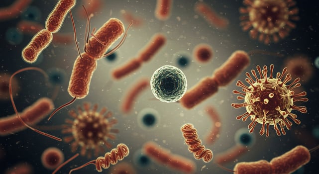 Bacteria and virus in background for microbiology or virology research photo