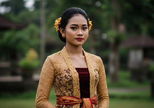 Balinese woman in traditional dress portrait with garden background for culture photo