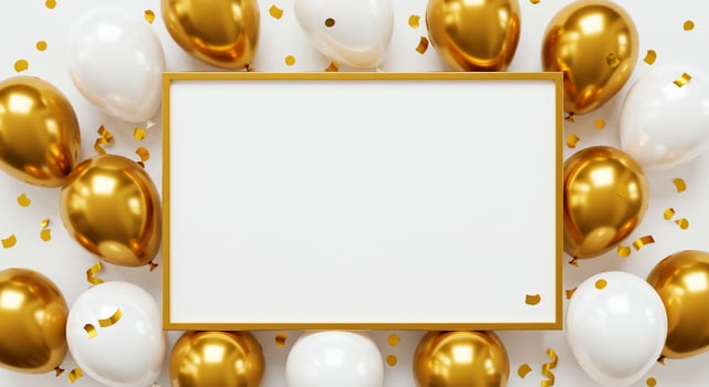 Balloons frame on white backdrop for invitation, greeting card mockup design photo