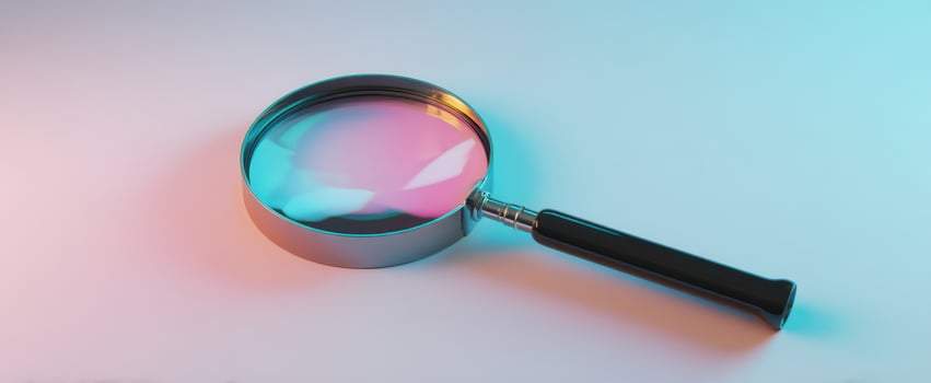 The magnifying glass highlighting clarity and creativity in a colorful environment. photo