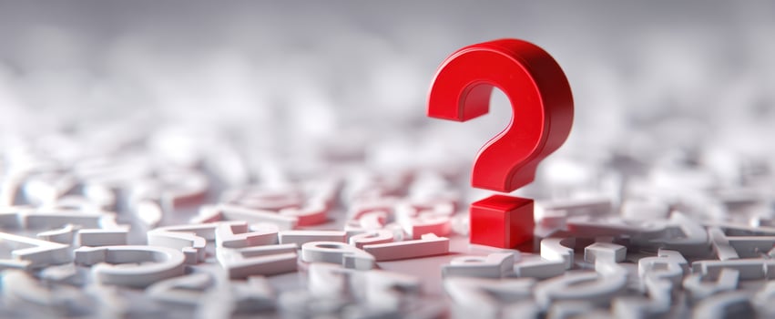 The Bold Red Question Mark Stands Out Among White Letters photo