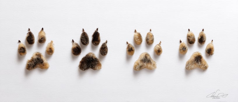 The Unique Arrangement of Furry Paw Prints on a Clean Background photo