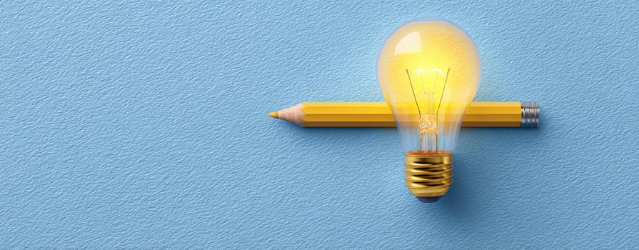 The light bulb and pencil representing creativity and innovative ideas. photo
