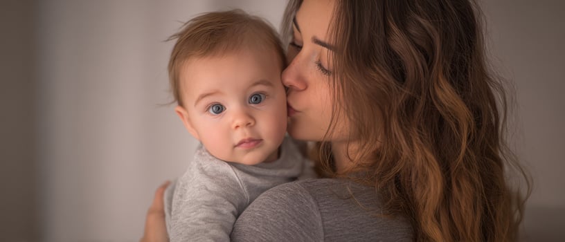 The loving embrace of a mother and her adorable baby. photo