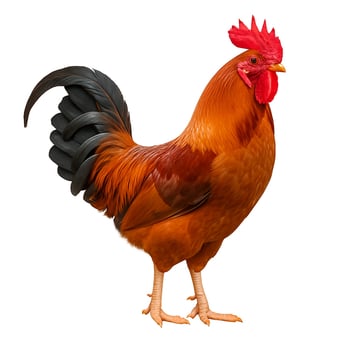 A rooster is standing on a white background photo