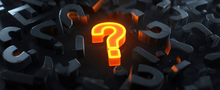 The glowing question mark surrounded by dark, enigmatic symbols. photo