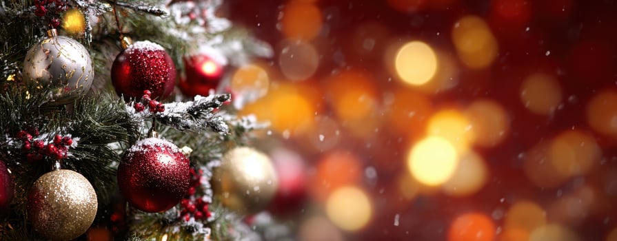 The Beautiful Christmas Tree Decorated with Ornaments and Sparkling Lights photo