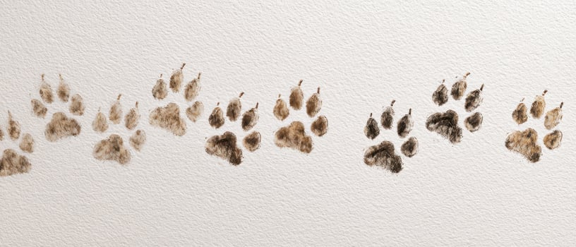 The paw prints creating a whimsical path across a textured background. photo