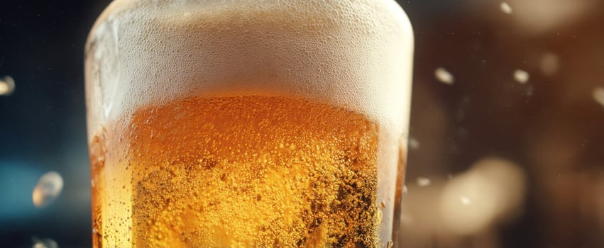 The Golden Beer in a Frosted Glass with Bubbles Rising photo