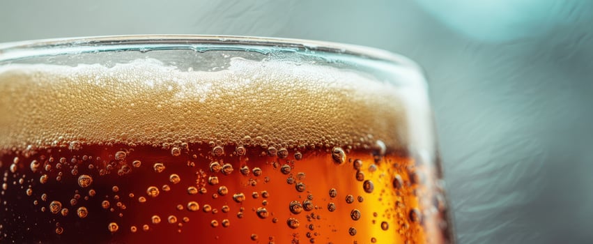 The refreshing and frothy beer in a close-up glass setting. photo