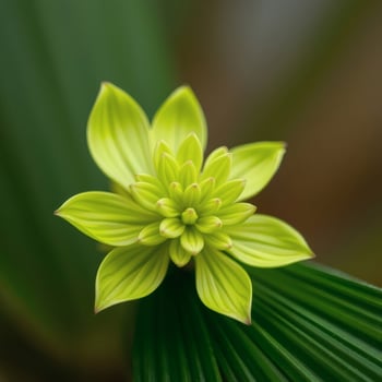 A green flower is growing on a leaf photo