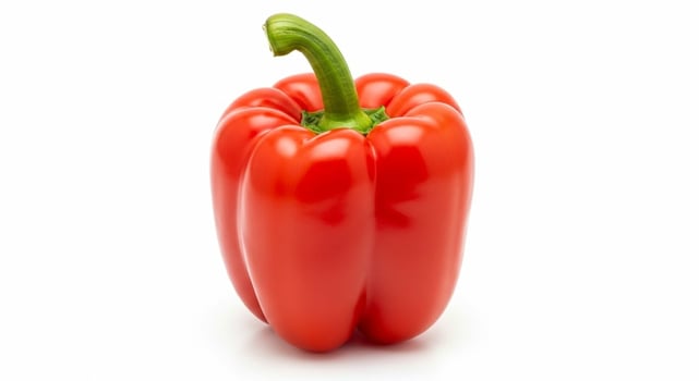 Vibrant Red Bell Pepper with Green Stem on White Background photo