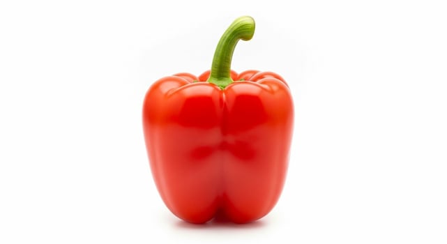 Vibrant Red Bell Pepper with Green Stem on White Background. photo