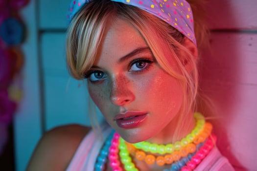 A woman with neon hair and a headband photo
