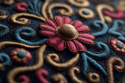 Close up of embroidered fabric with flowers photo