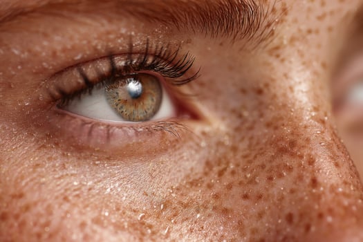 A close up of a woman's eye with freckles photo