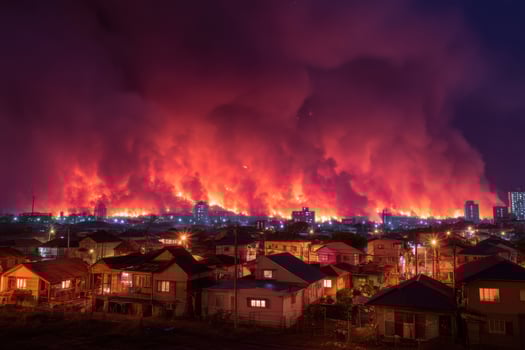 A large fire is burning in the sky over a city photo