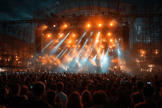 A crowd at a concert with bright lights photo