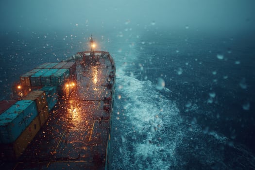 A cargo ship in the ocean during a storm photo