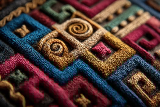 Close up of a colorful embroidered piece of fabric photo