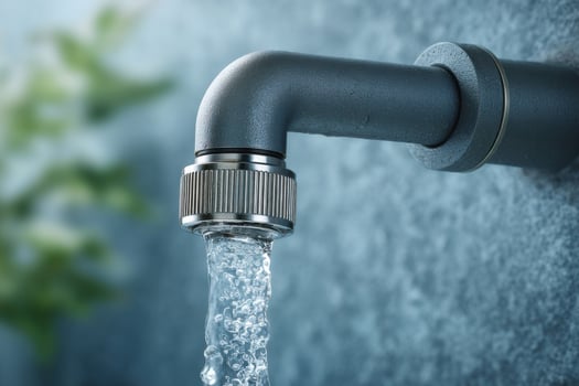 A close up of a water faucet with water flowing photo