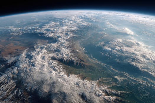 The earth from space with clouds and mountains photo