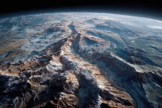 The earth from space, showing mountains and snow photo