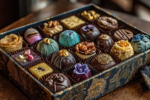 A box of chocolates on a table photo