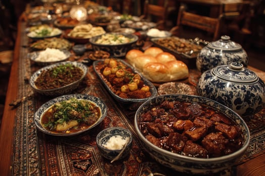 A table full of food and dishes photo
