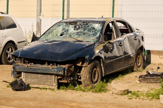 An Abandoned Car Resting in a Wild and Overgrown Lot Surrounded by Natures Growth photo