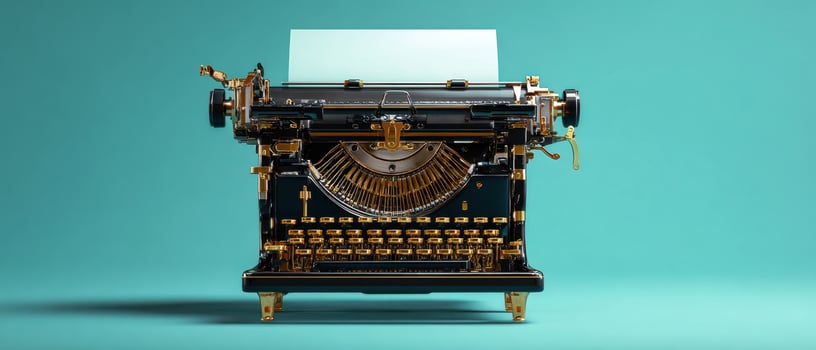 The vintage typewriter showcasing a classic design with elegant gold accents. photo