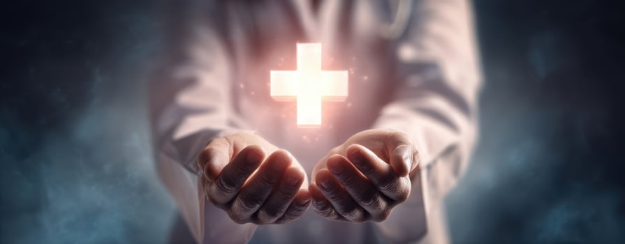 The Hands of a Healthcare Professional Offering Symbolic Healing Light photo